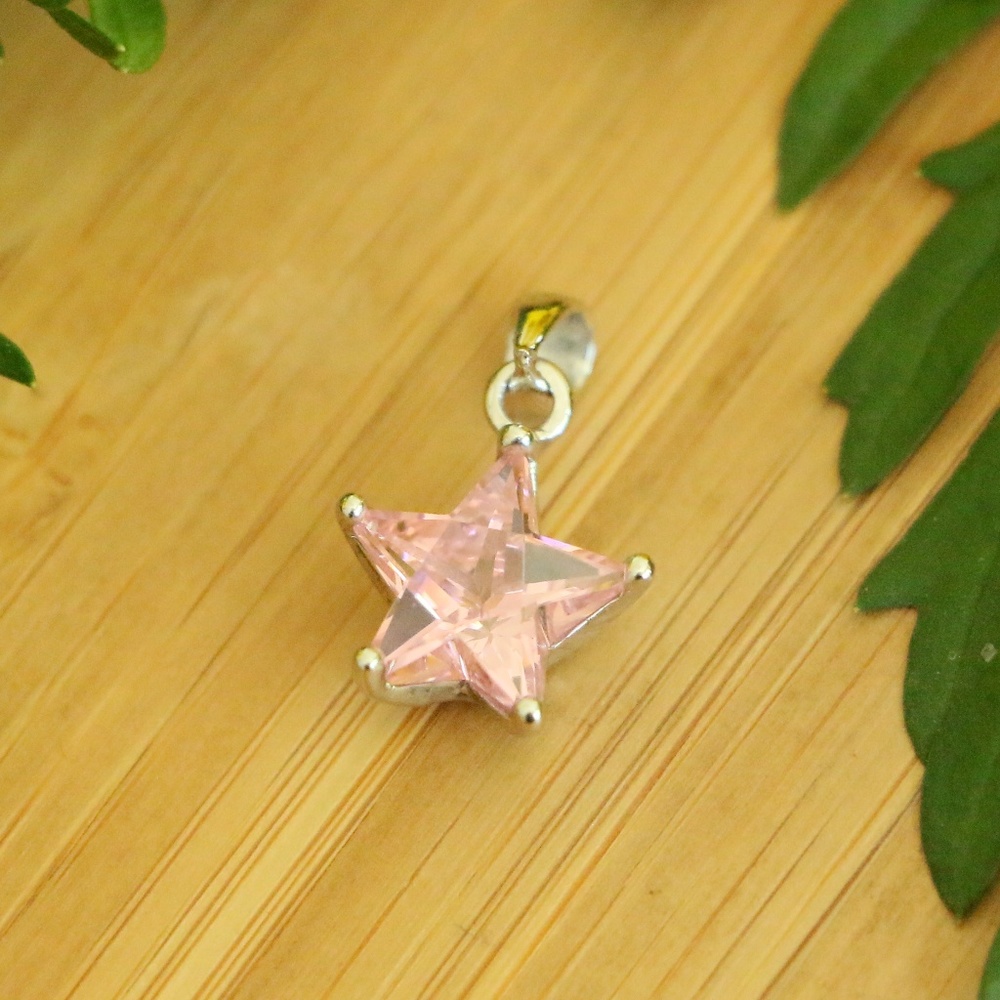 925sterlingsilver star pendant pink cubic zirconia - Picture 3 of 6